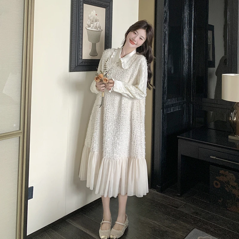 白色秋季千金套装女2025新款小香风亮片背心裙法式蕾丝上衣两件套