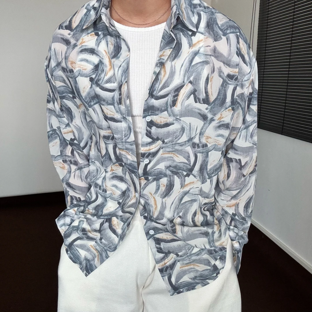 陆星家【波澜】夏季高级感男士长袖衬衫宽松休闲衬衣满印C299