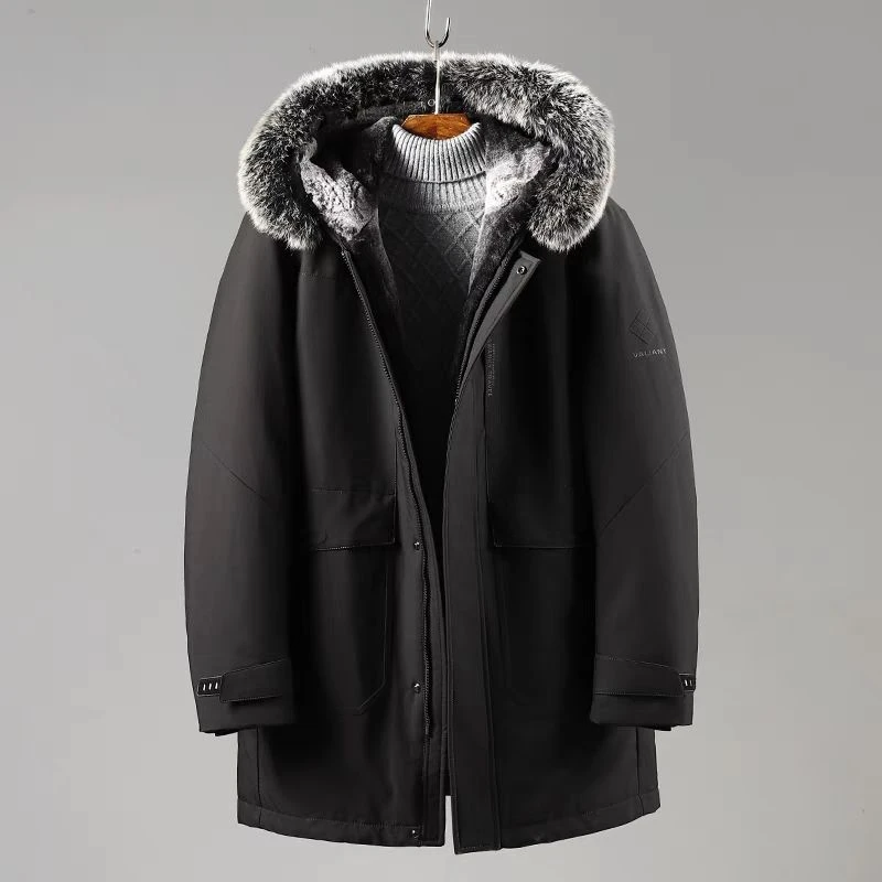 狐狸毛领!仿水貂绒内胆!品牌剪标男冬季加厚保暖中长连帽羽绒服