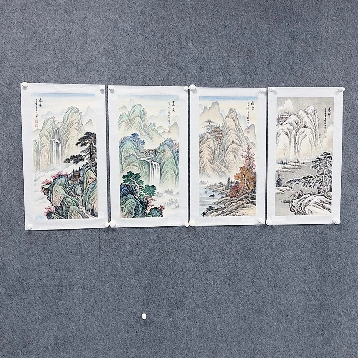 国画春夏秋冬山水四条屏绘画作品