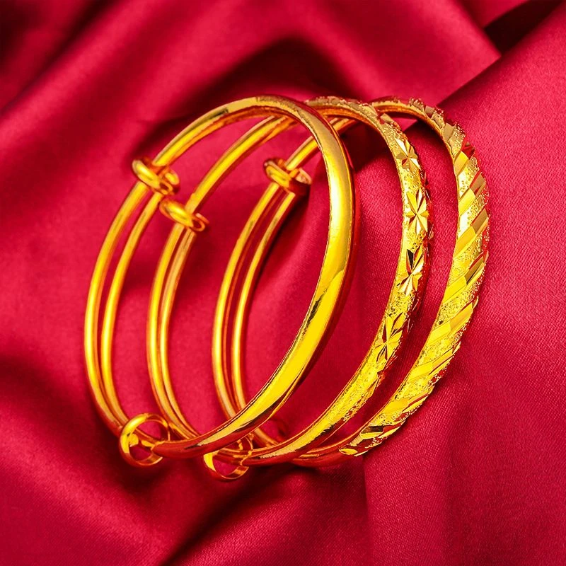 铜合金手链 6N推拉活口光面雕花手镯配心心相印活口时尚