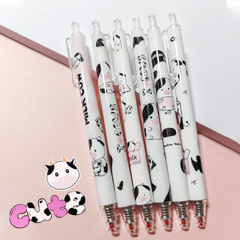 【2支换1支】 卡通小奶牛按动笔学生刷题笔0.5子弹头文具对对碰直播