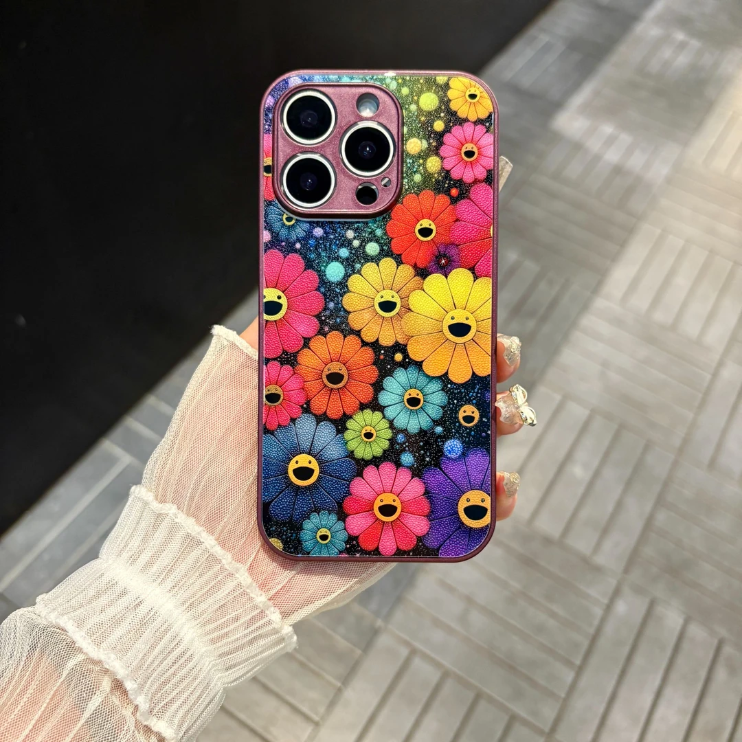 苹果/华为/oppo/vivo/小米 炫彩太阳花适用iPhone17/16玻璃手机壳