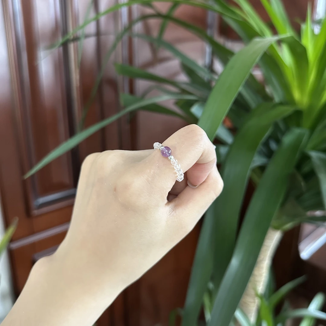 紫水晶小众可调节戒指
