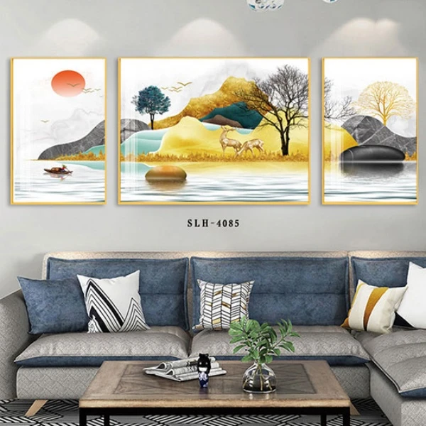 W705【日照金山】客厅装饰画沙发背景墙福鹿高级感山水壁画挂画