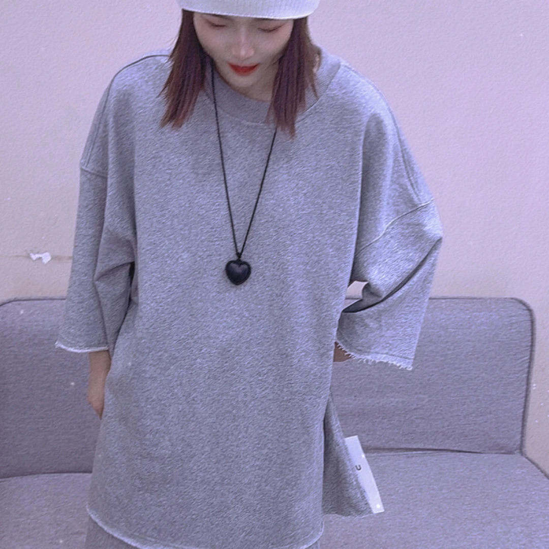 圆领休闲阔腿裤套装