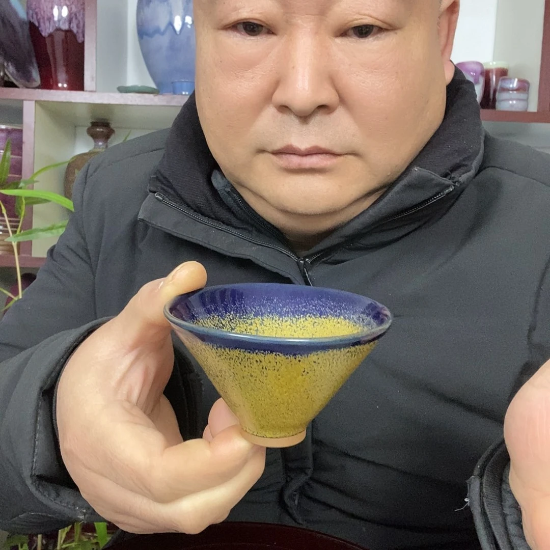 杯钧瓷主人杯斗笠杯高温窑变