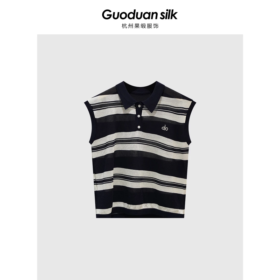 果缎夏季薄款宽松透气方领字母T恤上衣针织衫  MJS9-99682