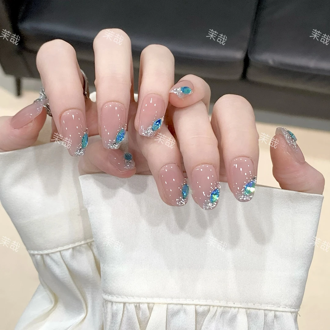 茉哉清现货【孔雀翎】纯手工定制美甲拆卸穿戴甲A4012