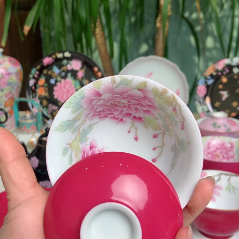 【闪购商品】上****胭脂红牡丹花盖碗