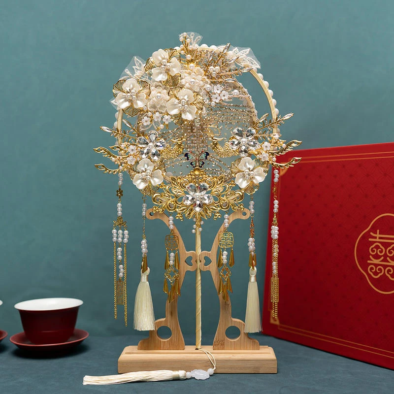 清仓新娘团扇中式送闺蜜结婚出嫁遮面扇子成品材料包