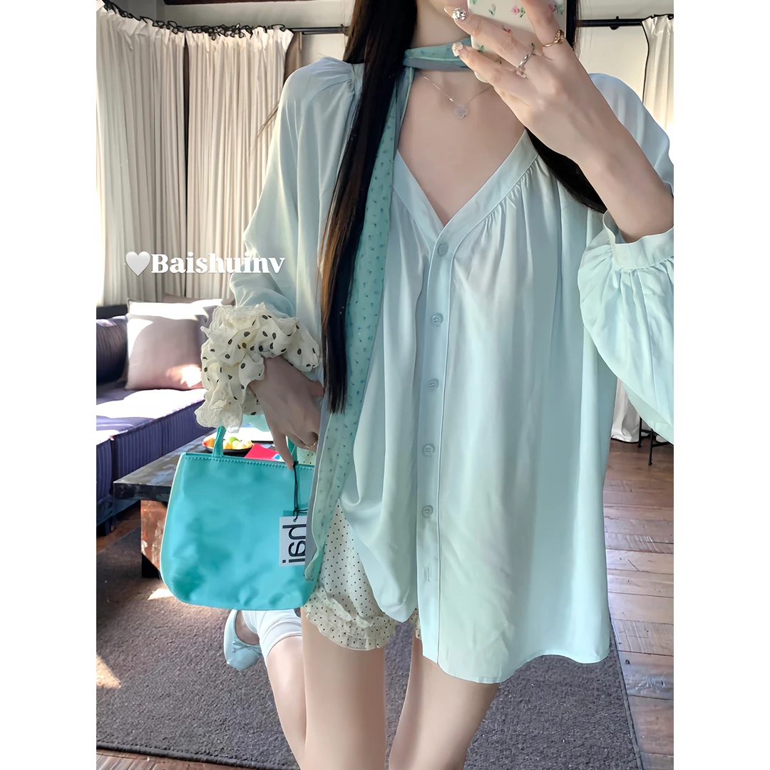 白水女 小波点~短裤 仿醋酸休闲裤女夏薄款宽松裤子 B50449968