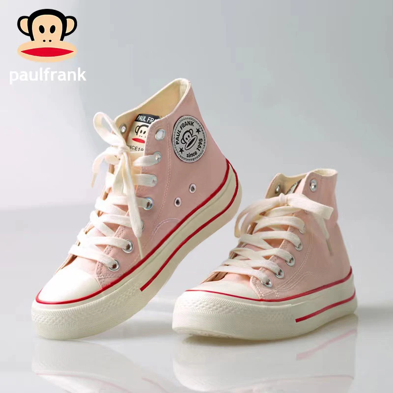 大嘴猴高帮粉色帆布鞋厚底增高小白鞋2025夏季新款超火爆款板鞋女