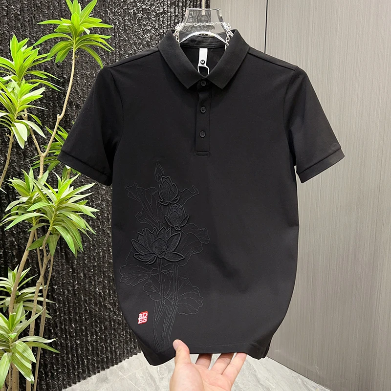 2025男士新款潮牌刺绣休闲polo衫青年时尚轻奢半袖体恤衫痞帅潮t