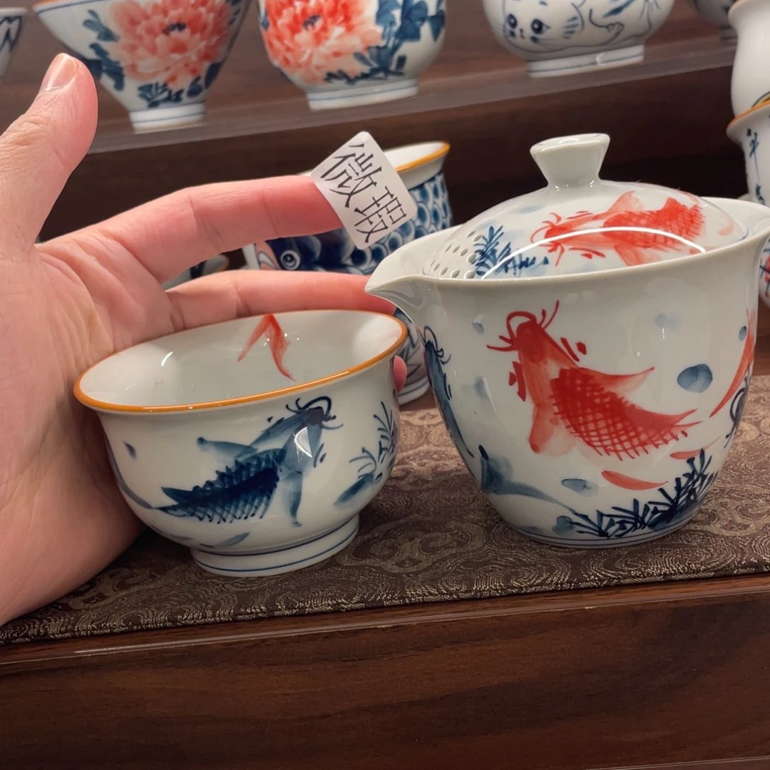 釉下手绘茶具微瑕