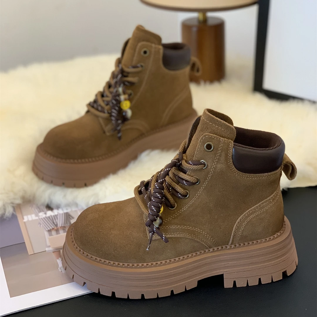 厚底马丁靴女2025年秋季新款小个子增高英伦风百搭爆款复古大黄靴