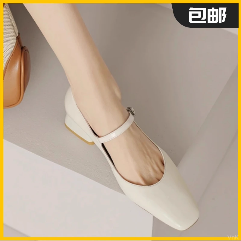 冉姐断码清仓不退换~~~~法式真皮玛丽珍一字扣平底百搭女方头单鞋