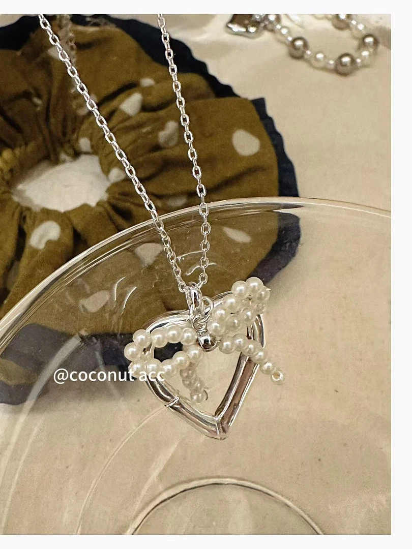 铜合金项链 「椰饰原创」韩系爱心珠珠蝴蝶结毛衣链项链ins小饰品