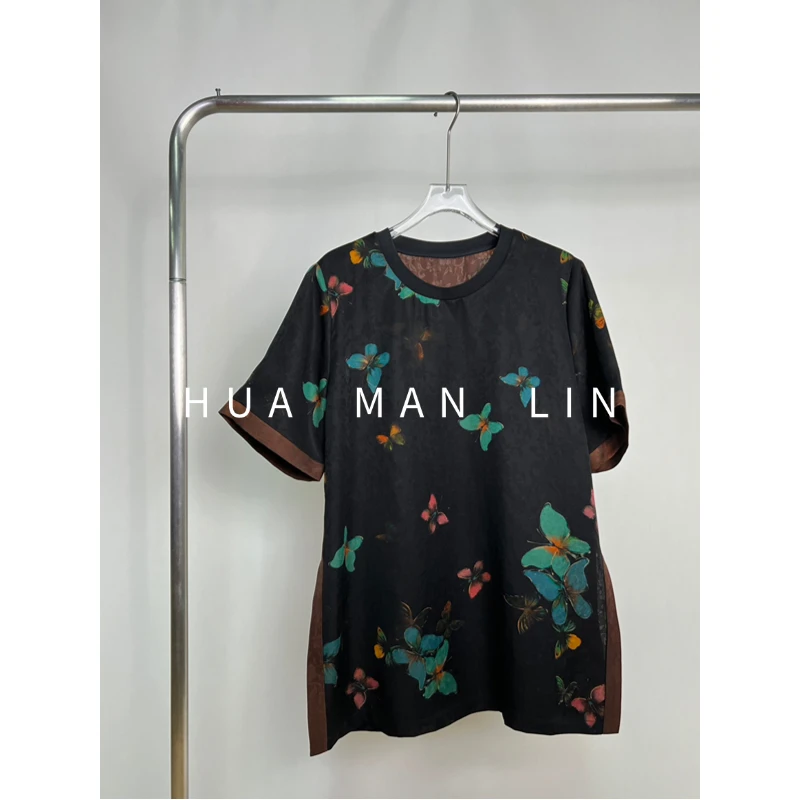 【花滿林】‘彩绘蝴蝶’圆领侧开叉香云纱花罗真丝桑蚕丝上衣251433