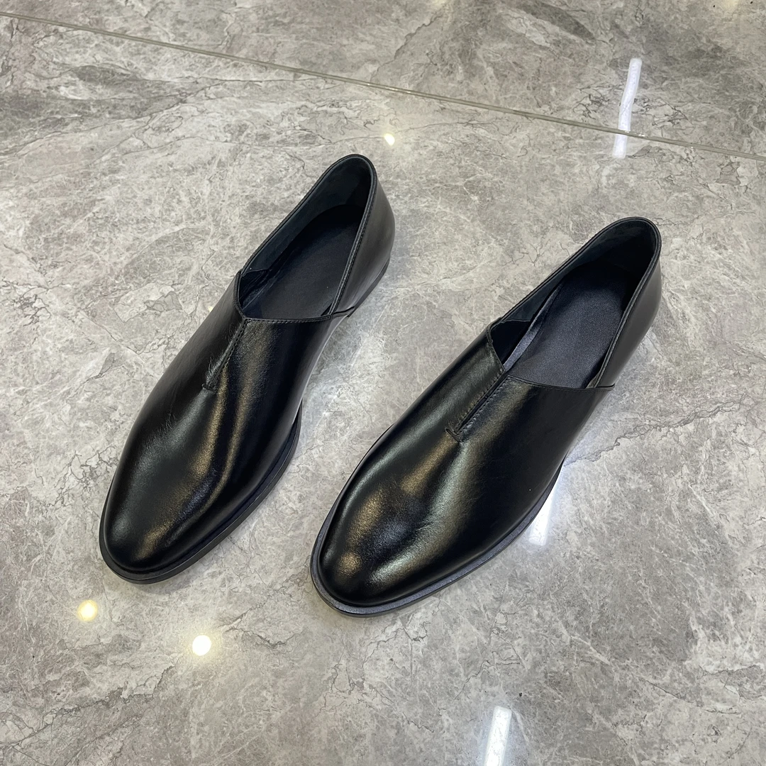 单鞋乐福鞋女鞋中跟方头尖头低跟水染皮仙女风休闲皮鞋极简风