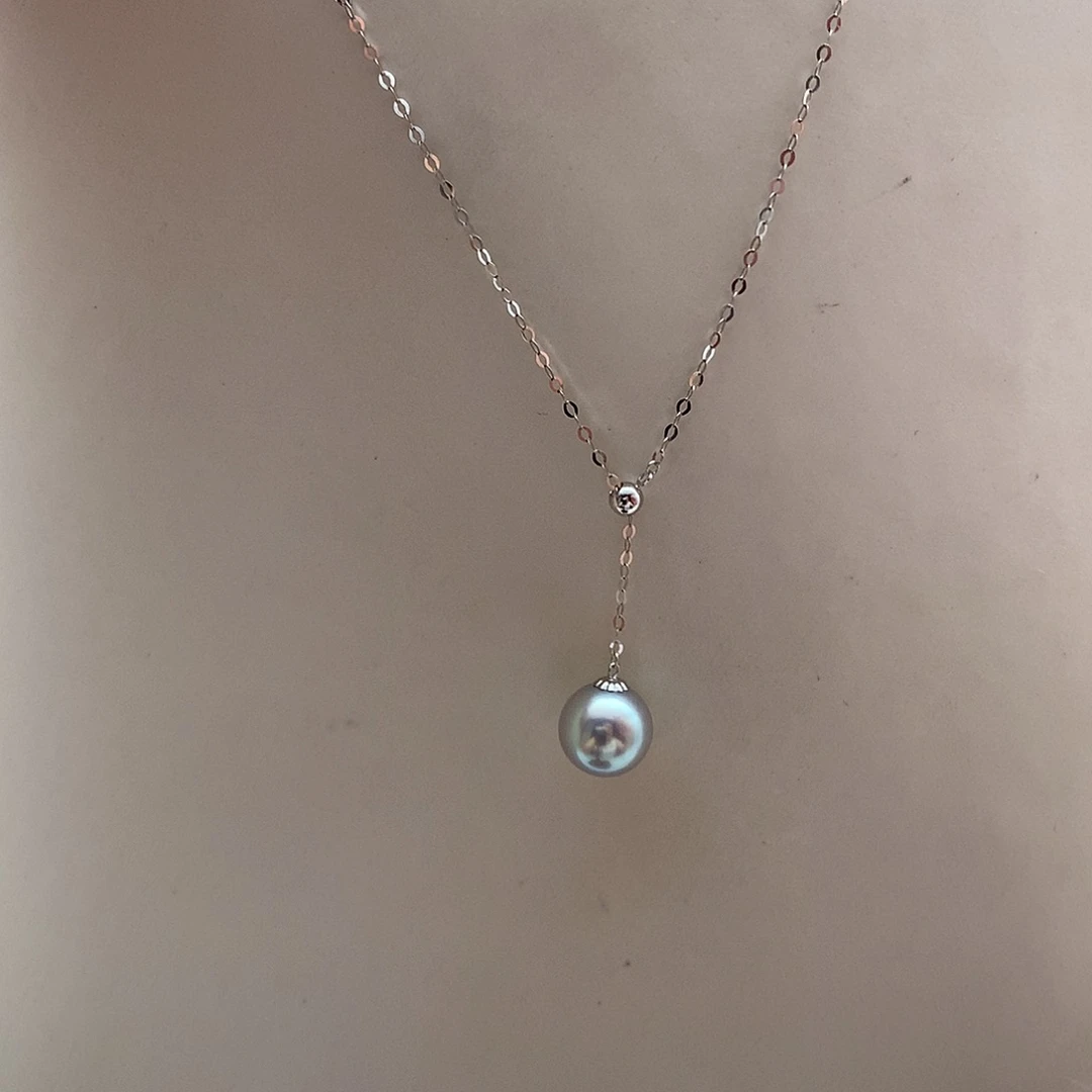 海水珍珠项链18K金镶嵌8.5-9mm真多麻 y链