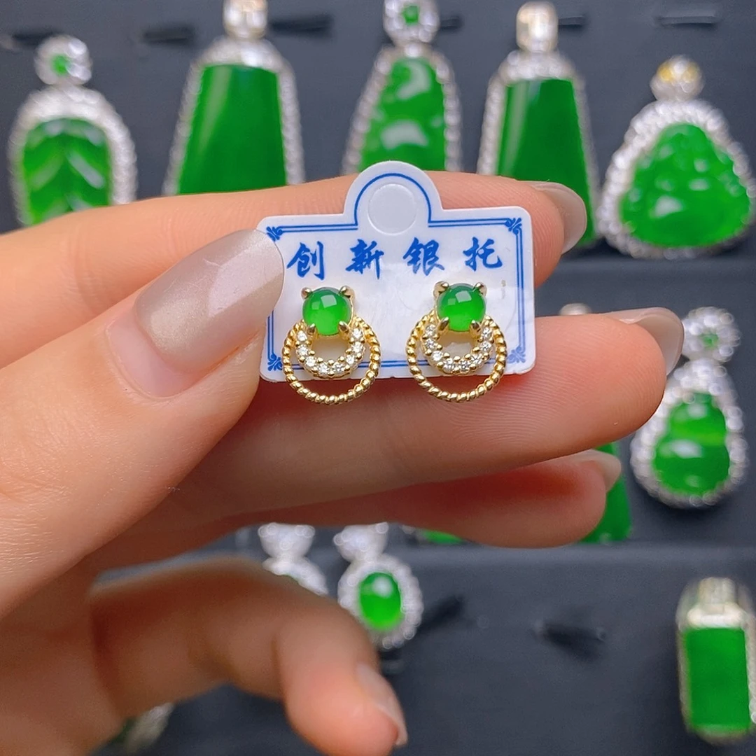 翡翠银S925镶嵌耳饰耳饰