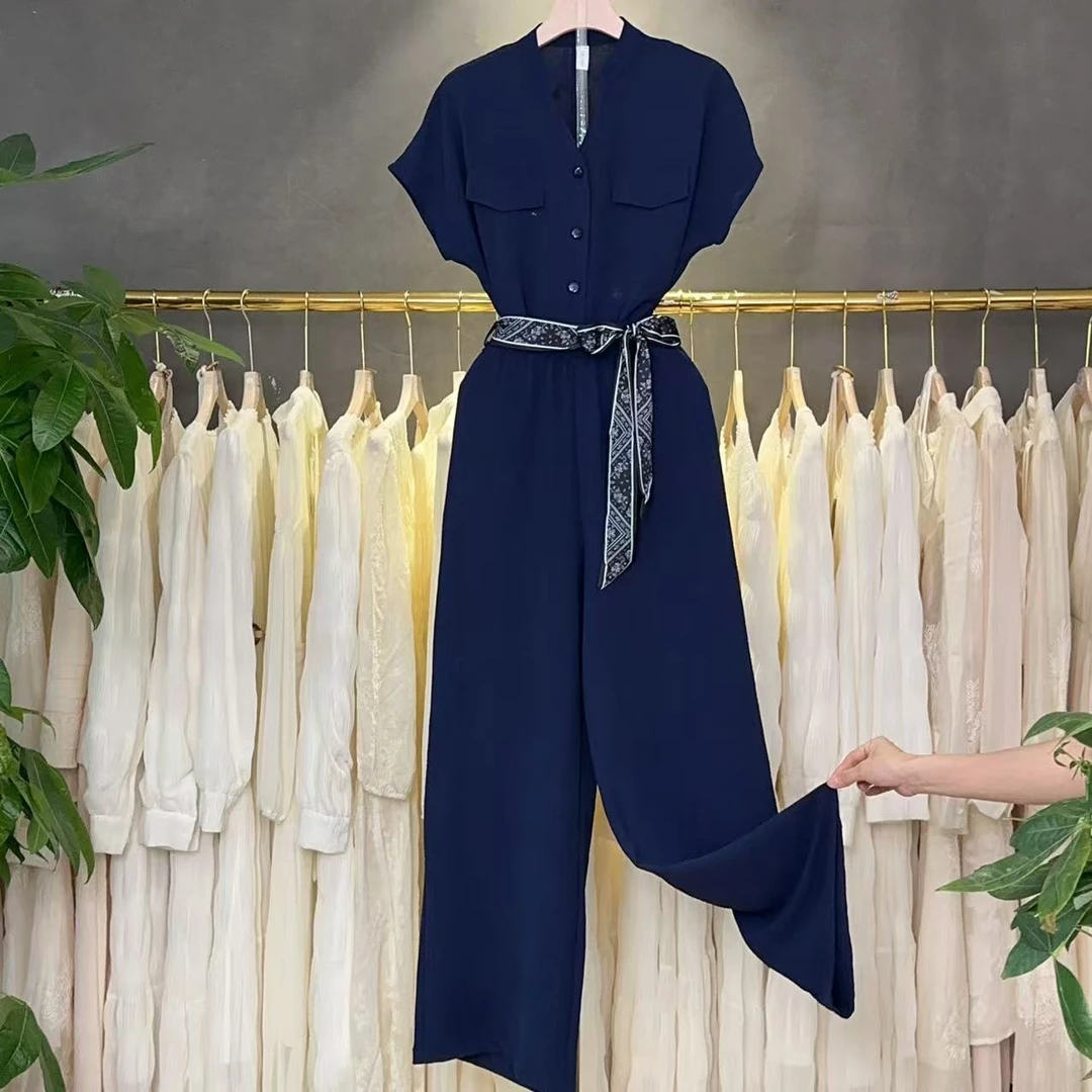 【三件套】时尚套装2025夏季新款休闲减龄上衣+阔腿裤+丝巾套装M536