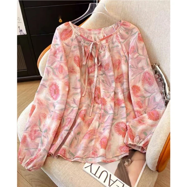 法式碎花洋气印花衬衫女2025早秋新款设计感气质甜美宽松长袖上衣