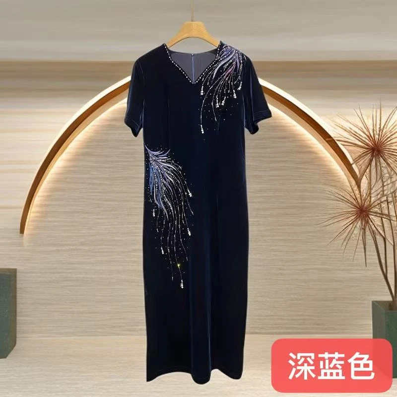 25936-1设计师时尚气质显瘦高贵高端大码修身收腰女装连衣裙短袖