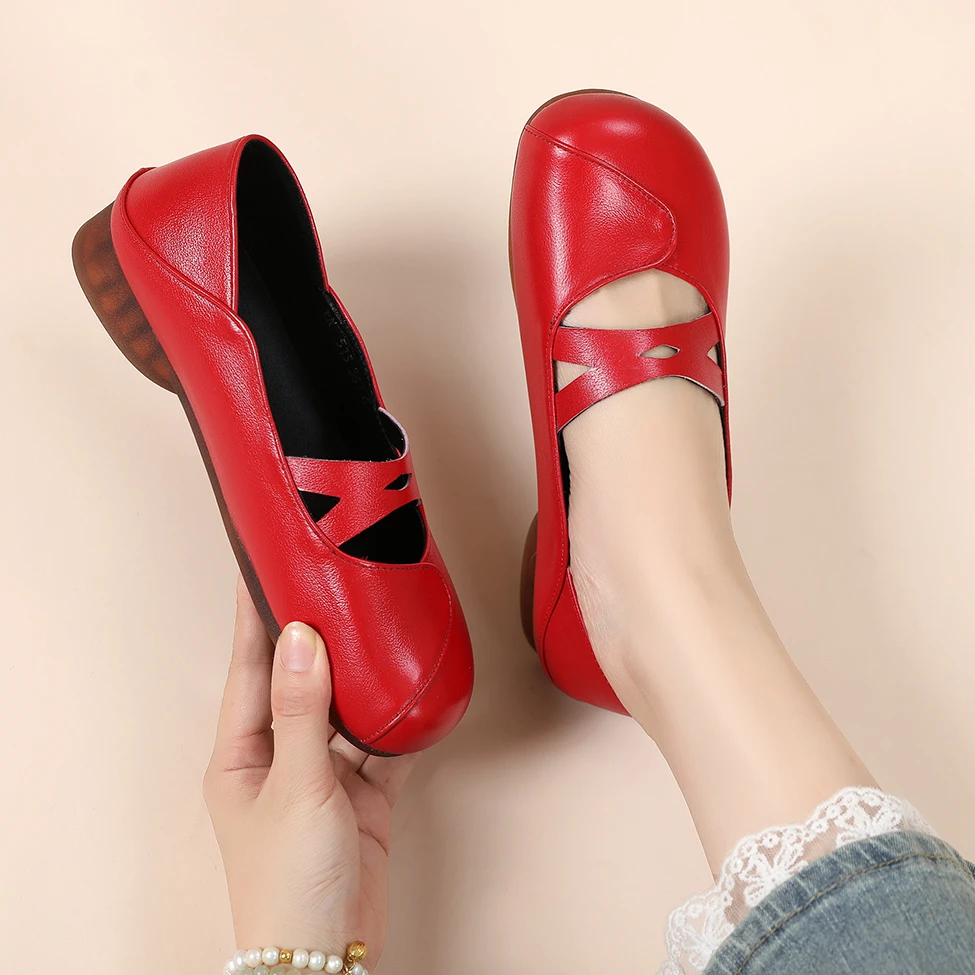 真皮复古玛丽软底女鞋平底2025单鞋圆头舒适新款皮鞋浅口妈妈鞋