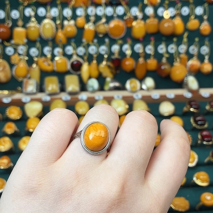 琥珀银S925镶嵌戒指蜜蜡戒指