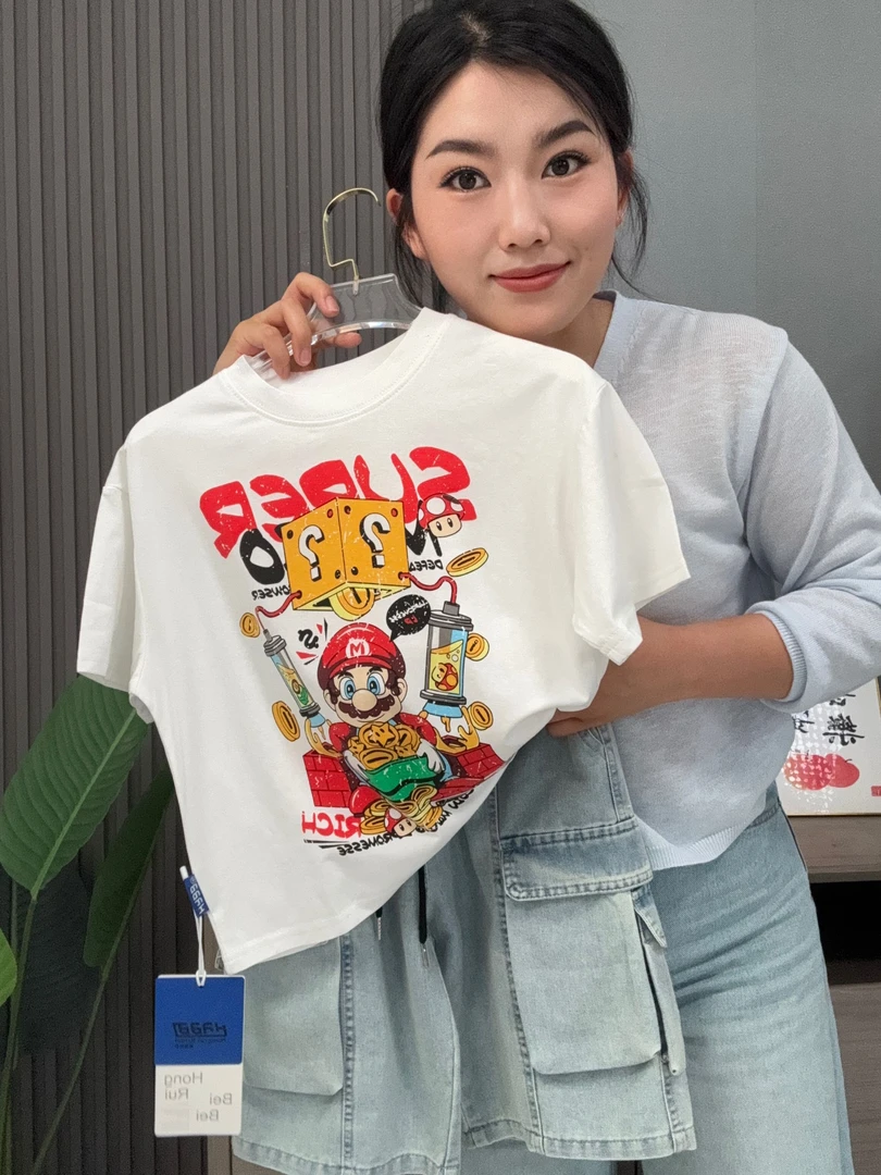 卡通洋气男童潮流印花T恤中大童2025新款宽松ol韩版潮酷帅气夏款