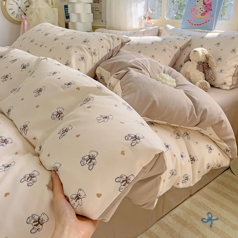 水洗棉双层纱四件套针织天竺棉亲肤小碎花被套春秋新款透气被单子