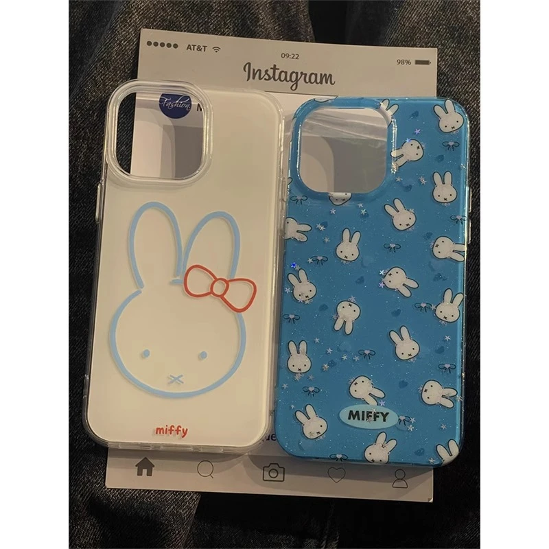 蓝底闪粉星星米菲兔适用苹果16手机壳新款华为vivo小米15oppo防摔