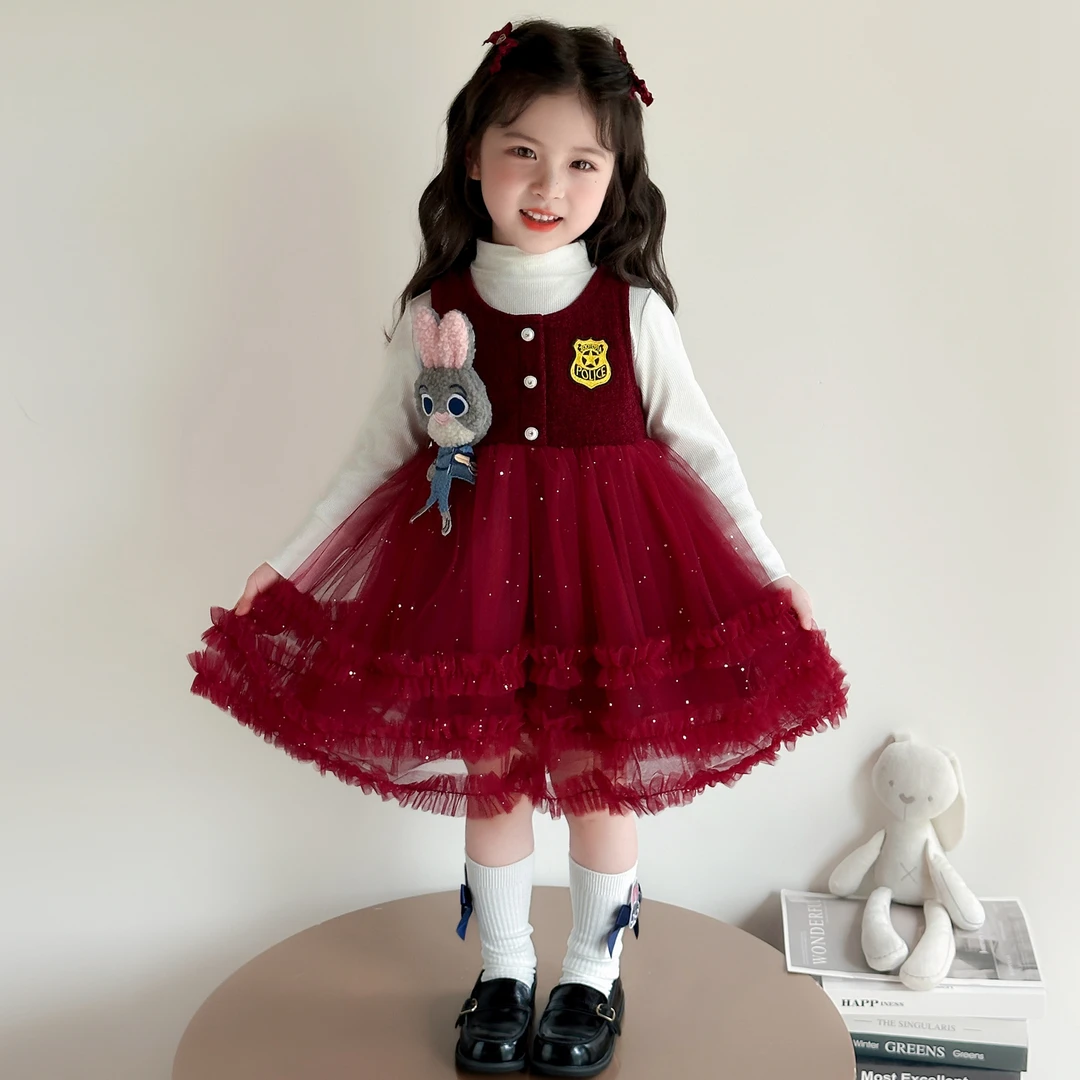 女童连衣裙秋装套装洋气儿童卡通甜美礼服裙女宝宝春秋朱迪公主裙