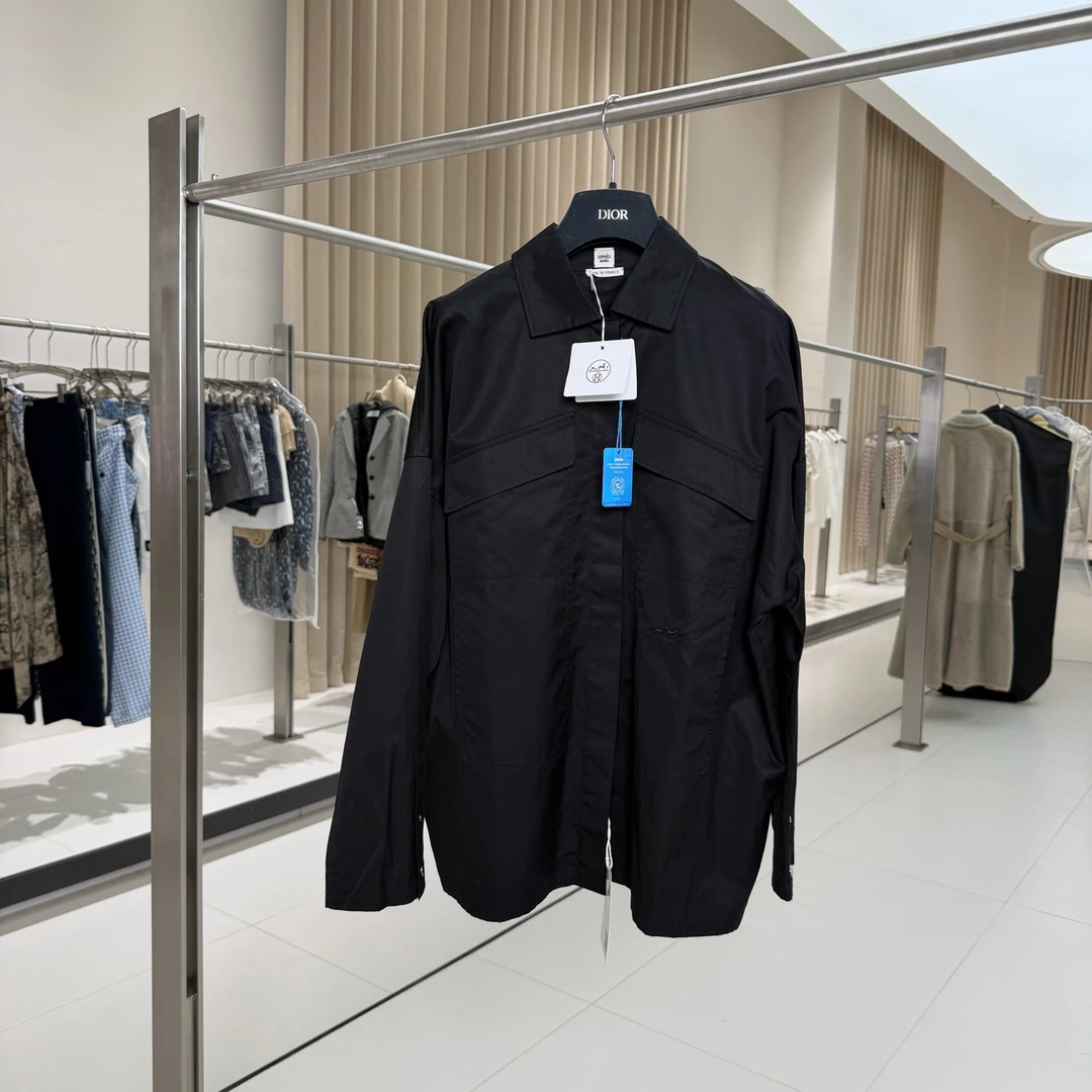 未使用 Hermes/爱马仕 黑色马车logo宽松衬衫 38码 GM005945