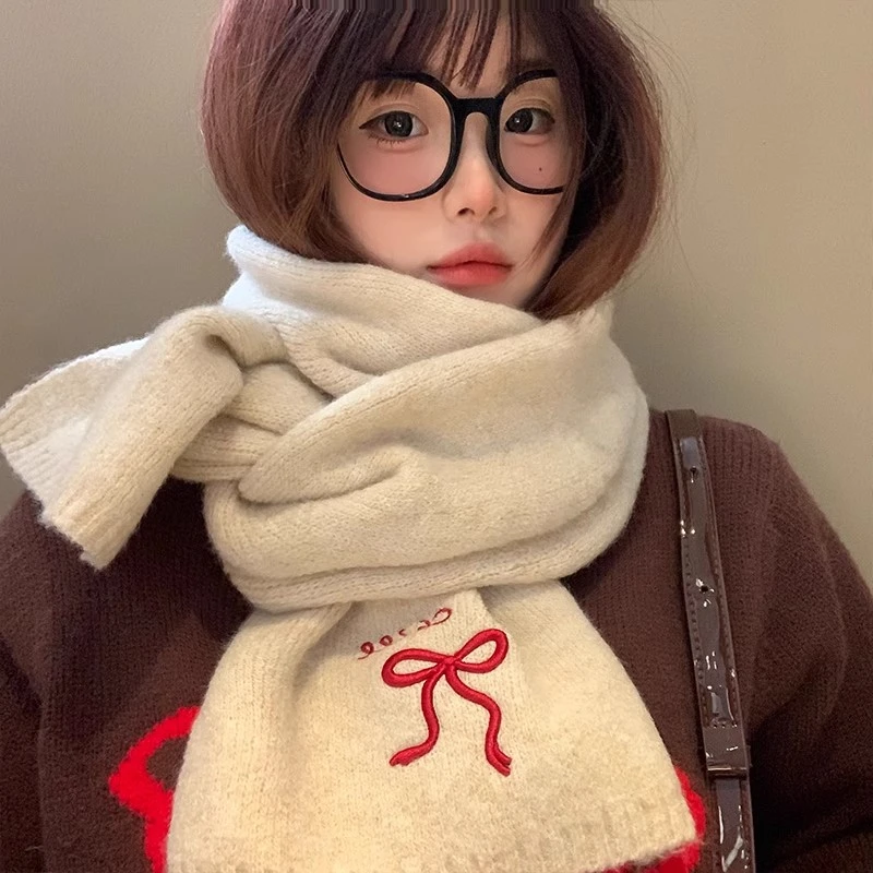 含羊毛围巾蝴蝶结新款针织秋冬可爱情侣复古氛围感保暖高级感围脖