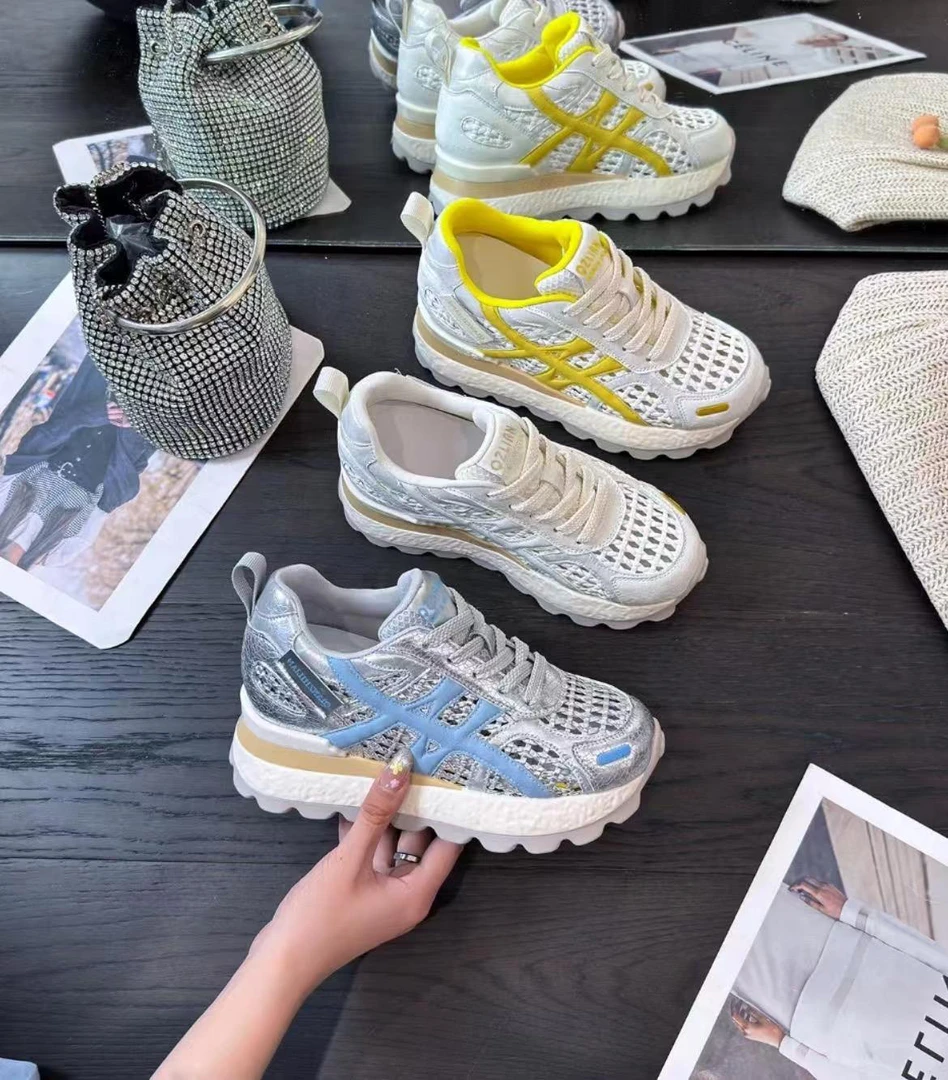 【江夫人】现货增高7CM2025夏季轻奢爆款多巴胺百搭休闲透气女鞋