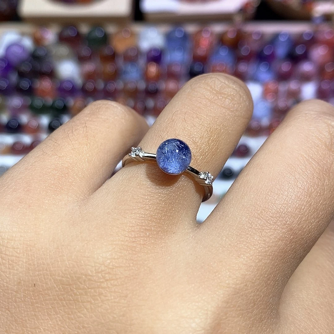 水晶蓝发晶戒指银S925镶嵌?****）
