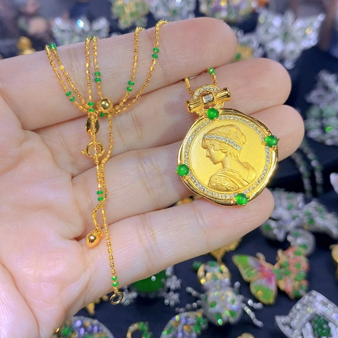 翡翠银S925镶嵌吊坠(不含链)天然翡翠