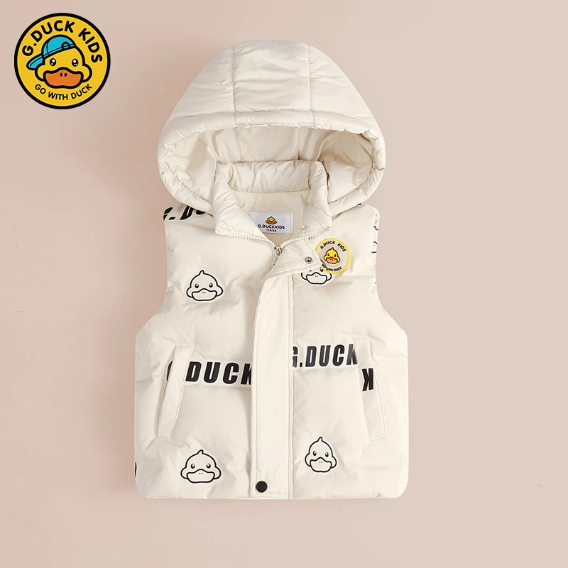 小黄鸭童装男童女童连帽羽绒马甲秋冬宝宝保暖外穿儿童宝宝马夹潮