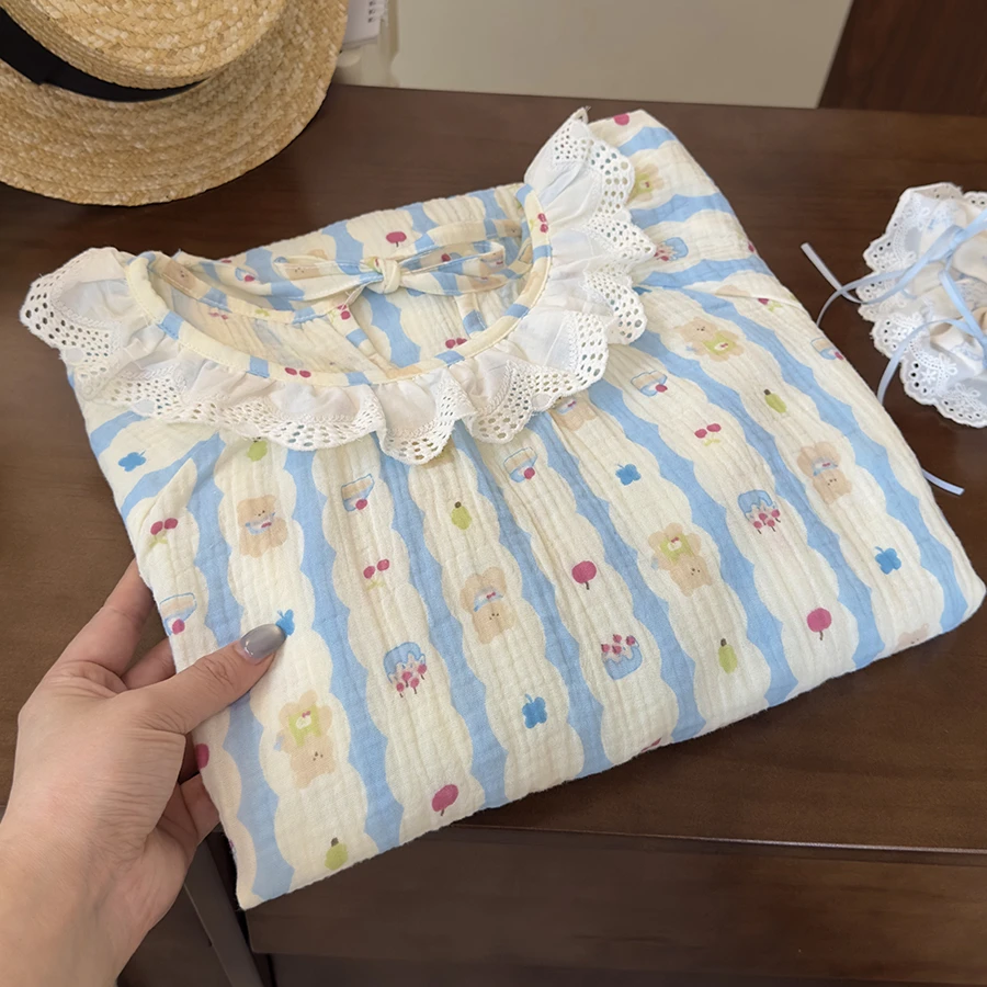 W【小熊乐园成人睡裙】夏季新款亲子家居服100%棉A类空调衫母女装