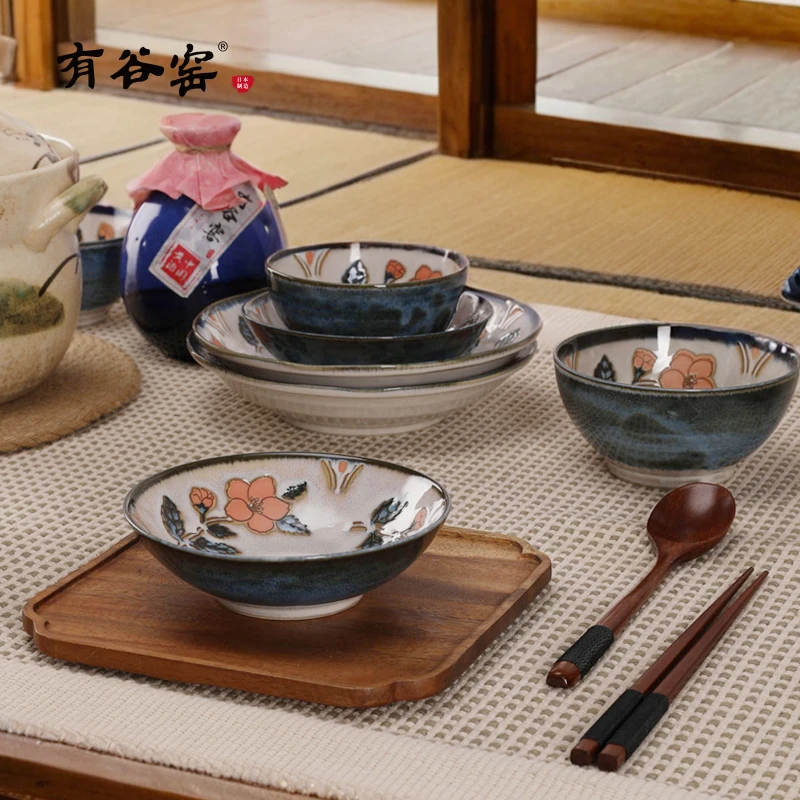 【新款玫瑰花】初辻樱日本进口釉下彩碗盘餐具高颜值陶瓷碗盘