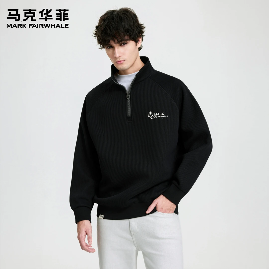 马克华菲圆领黑色宽松卫衣男2025秋季新款慵懒感休闲长袖情侣外套