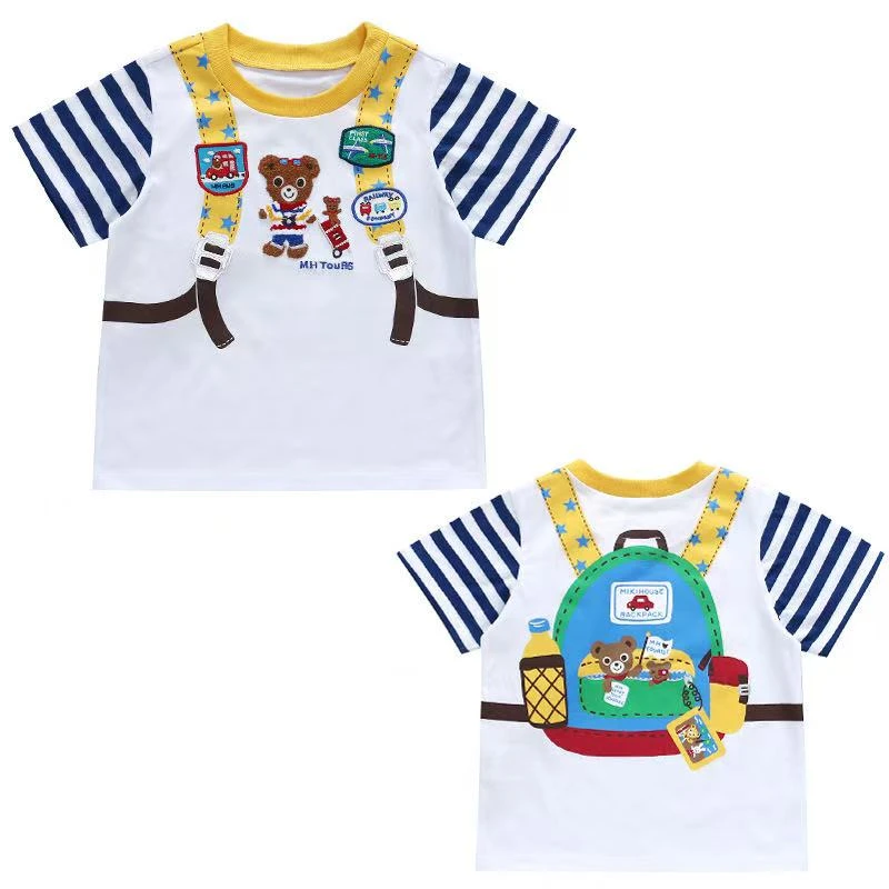 新款儿童夏款宝宝半袖卡通书包熊男童女童圆领休闲短袖36126夏季