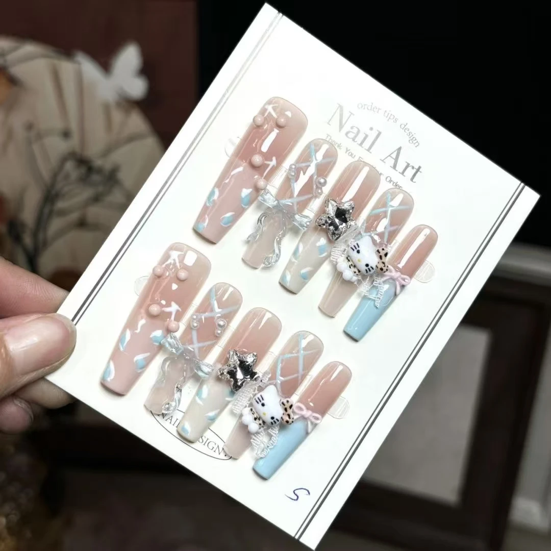 可爱时尚KT猫公主长款爱心显白可拆卸穿戴甲