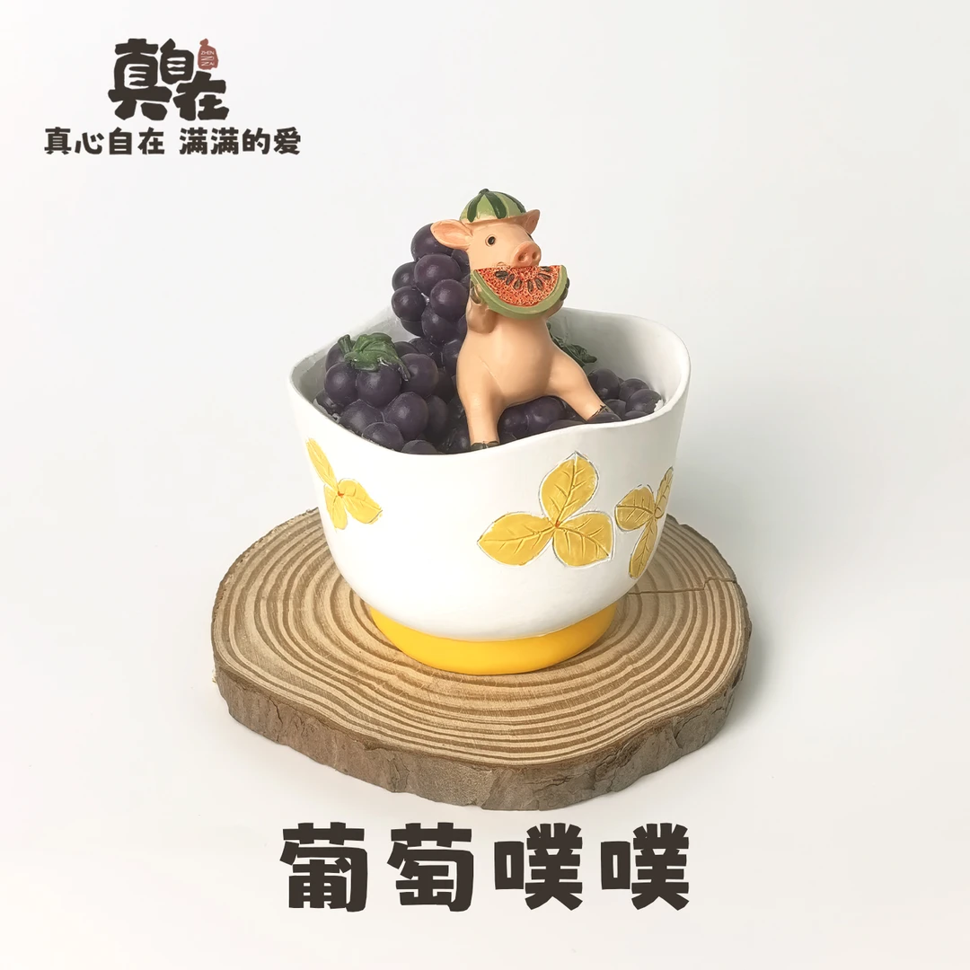 创意可爱小动物摆件仿真陶瓷碗假水果模型餐厅厨房家居装饰品送礼