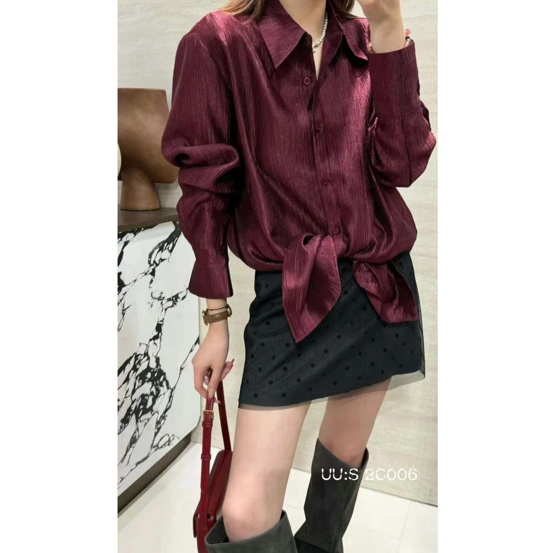 KIKI严选：61027-范希家欧洲站南油秋季新款轻奢高级感光面衬衫