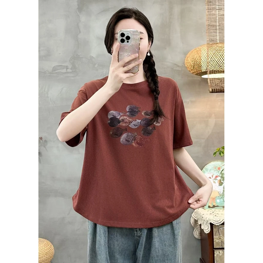 【主播推荐】女士好多鱼弧形边短袖C022