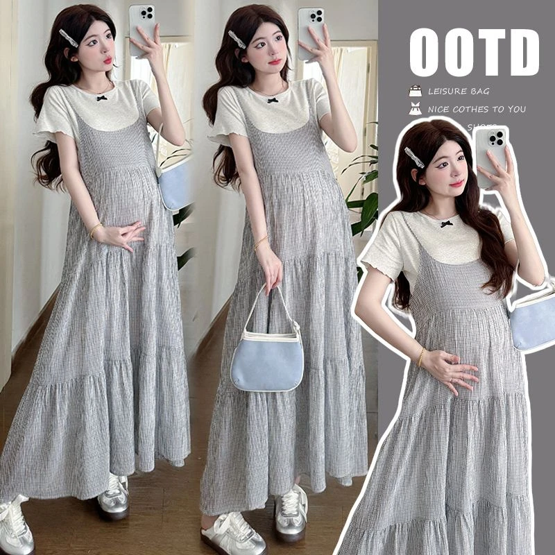 【枫丽】2025夏季新款孕妇温柔淑女简约减龄上衣仙女吊带长裙连衣裙